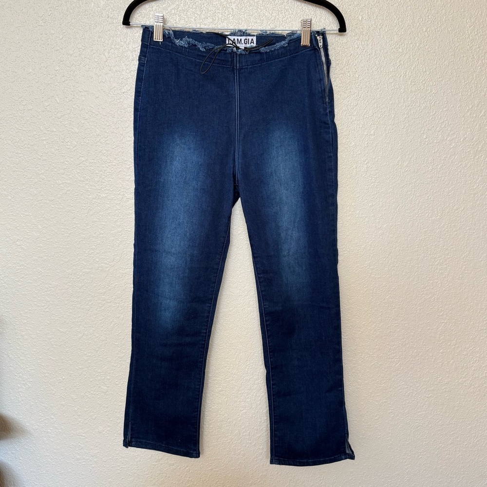 I.Am.Gia Dark Wash Navalia Frayed Waistband Zip Up Side Denim Pants Medium